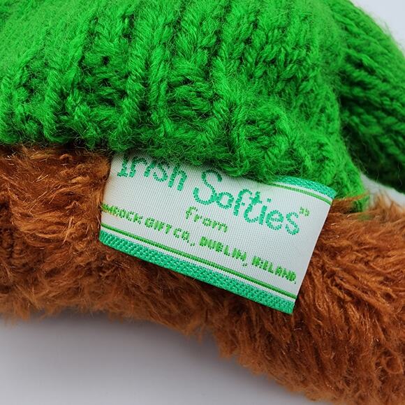 Vtg Irish Softies Patchwork Teddy Bear Plush Ornament 6" Green Shamrock Sweater - Picture 9 of 10